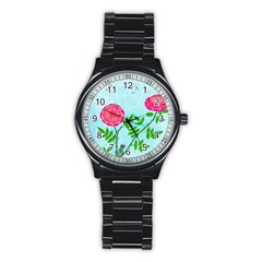 Roses and Seagulls Stainless Steel Round Watch