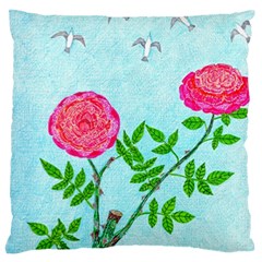 Roses And Seagulls Large Flano Cushion Case (two Sides) by okhismakingart