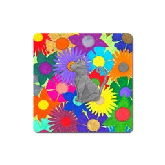 Floral Cat Square Magnet by okhismakingart