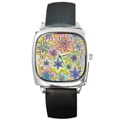 Bubble Flowers Square Metal Watch by okhismakingart