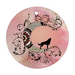 Wonderful Mandala Moon With Wolf Ornament (round) by FantasyWorld7