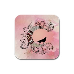 Wonderful Mandala Moon With Wolf Rubber Square Coaster (4 Pack)  by FantasyWorld7