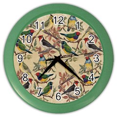 Vintage Birds Color Wall Clock by Valentinaart