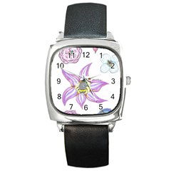 Flower And Insects Square Metal Watch by okhismakingart