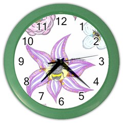 Flower And Insects Color Wall Clock by okhismakingart