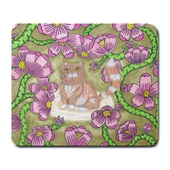 Fluffy Cat In A Garden  Large Mousepads by okhismakingart