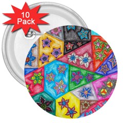 Stained Glass Flowers  3  Buttons (10 Pack)  by okhismakingart