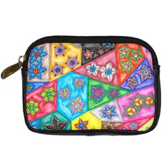 Stained Glass Flowers  Digital Camera Leather Case by okhismakingart