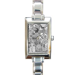 Floral Jungle Black And White Rectangle Italian Charm Watch by okhismakingart