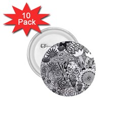 Floral Jungle Black And White 1 75  Buttons (10 Pack) by okhismakingart