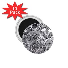 Floral Jungle Black And White 1 75  Magnets (10 Pack)  by okhismakingart