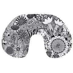 Floral Jungle Black And White Travel Neck Pillows by okhismakingart