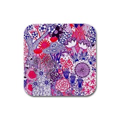 Floral Jungle Purple Rubber Square Coaster (4 Pack)  by okhismakingart