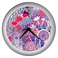 Floral Jungle Purple Wall Clock (silver) by okhismakingart