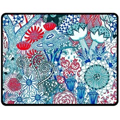 Floral Jungle Blue Fleece Blanket (medium)  by okhismakingart