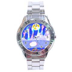 Angel s City In Blue Stainless Steel Analogue Watch by okhismakingart