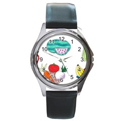 Fruits Veggies Round Metal Watch by okhismakingart