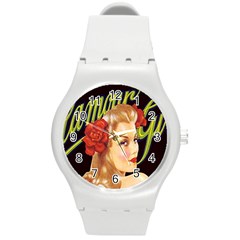 Blonde Bombshell Retro Glamour Girl Posters Round Plastic Sport Watch (m)