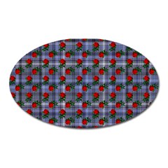 Roses Blue Plaid Oval Magnet