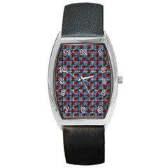 Roses Blue Plaid Barrel Style Metal Watch