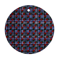 Roses Blue Plaid Round Ornament (two Sides) by snowwhitegirl