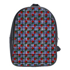 Roses Blue Plaid School Bag (large)