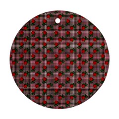 Roses Pink Plaid Round Ornament (two Sides) by snowwhitegirl