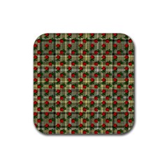 Roses Yellow Plaid Rubber Coaster (square)  by snowwhitegirl