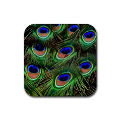 Peacock Feathers Rubber Coaster (square)  by snowwhitegirl