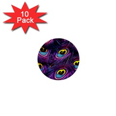 Peacock Feathers Purple 1  Mini Buttons (10 Pack)  by snowwhitegirl