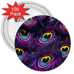 Peacock Feathers Purple 3  Buttons (100 Pack)  by snowwhitegirl