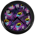 Peacock Feathers Purple Wall Clock (Black) Front