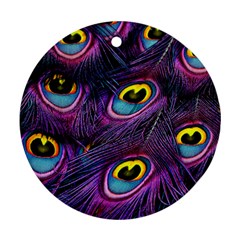 Peacock Feathers Purple Round Ornament (two Sides) by snowwhitegirl