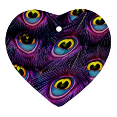Peacock Feathers Purple Heart Ornament (two Sides) by snowwhitegirl