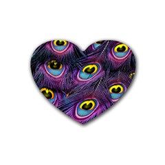 Peacock Feathers Purple Rubber Coaster (heart)  by snowwhitegirl