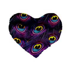 Peacock Feathers Purple Standard 16  Premium Flano Heart Shape Cushions by snowwhitegirl