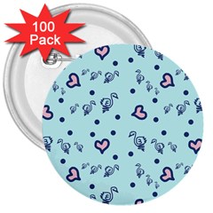 Duck Family Blue Pink Hearts Pattern 3  Buttons (100 pack) 