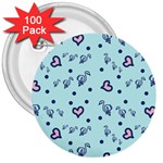 Duck Family Blue Pink Hearts Pattern 3  Buttons (100 pack)  Front