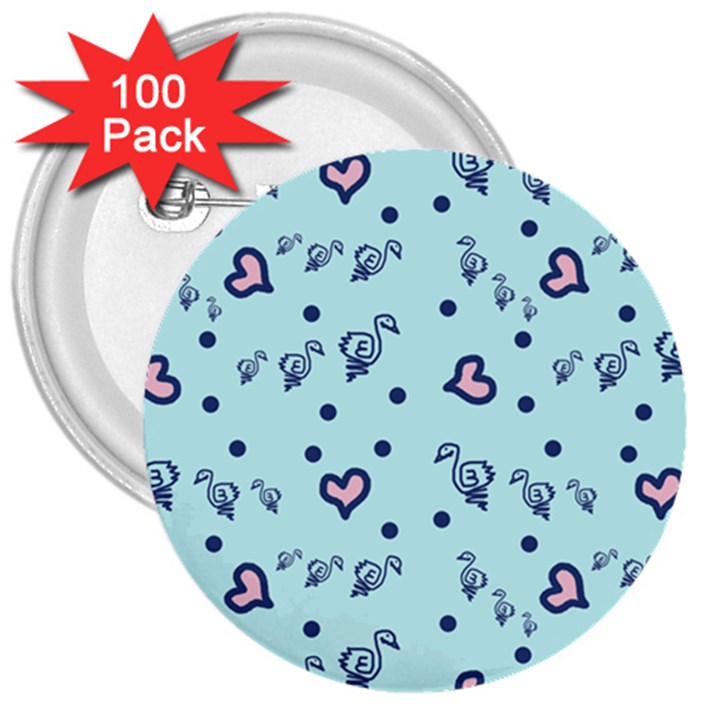 Duck Family Blue Pink Hearts Pattern 3  Buttons (100 pack) 