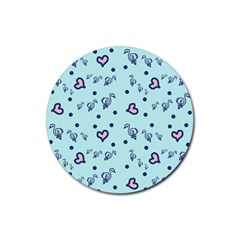 Duck Family Blue Pink Hearts Pattern Rubber Round Coaster (4 Pack) 