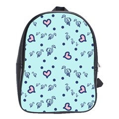 Duck Family Blue Pink Hearts Pattern School Bag (large)