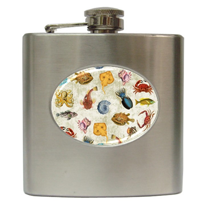 Sea World Vintage Pattern Hip Flask (6 oz)