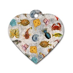 Sea World Vintage Pattern Dog Tag Heart (two Sides)