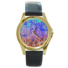 Sedum And Turquoise Round Gold Metal Watch by okhismakingart