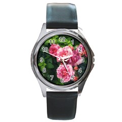 Summer Roses Round Metal Watch