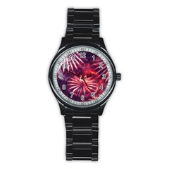 Faded Crystal Flower Stainless Steel Round Watch by okhismakingart