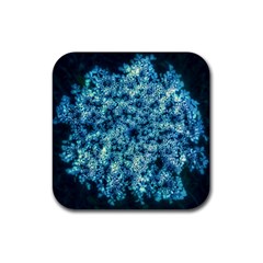 Queen Annes Lace In Neon Blue Rubber Coaster (square)  by okhismakingart