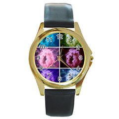 Closing Queen Annes Lace Collage (Vertical) Round Gold Metal Watch