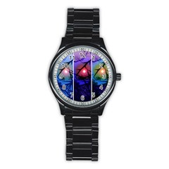 Moon And Locust Tree Collage Stainless Steel Round Watch by okhismakingart