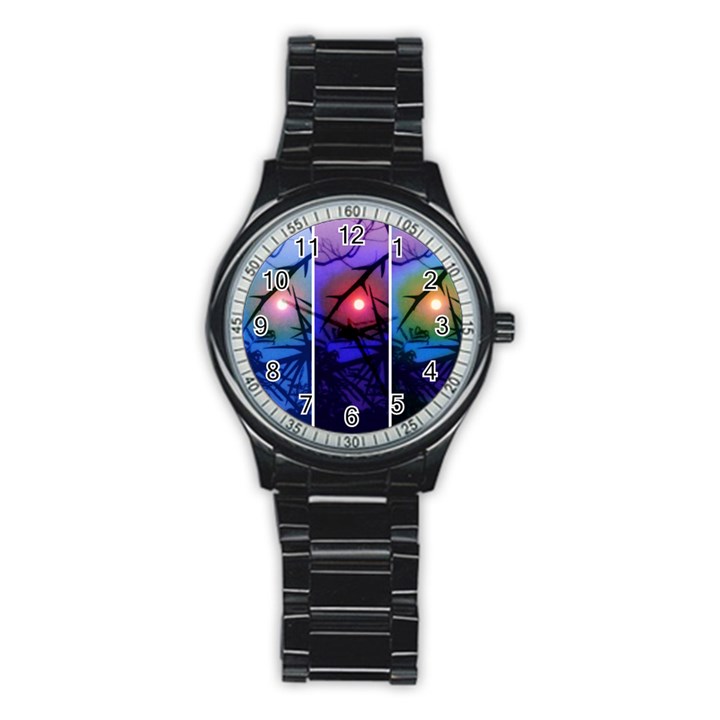 Moon and Locust Tree Collage Stainless Steel Round Watch